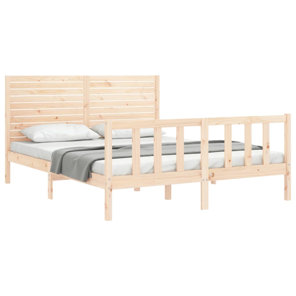 Bedframe met hoofdbord massief hout 160x200 cm 160 x 200 cm Naturel