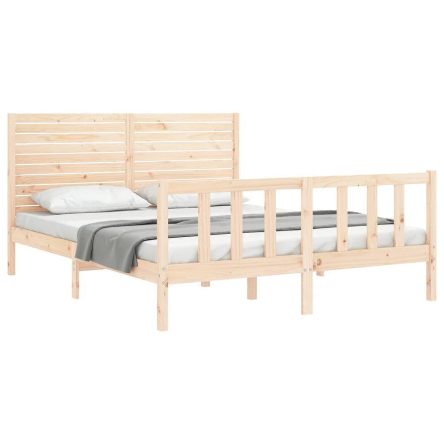 Bedframe met hoofdbord massief hout 160x200 cm 160 x 200 cm Naturel