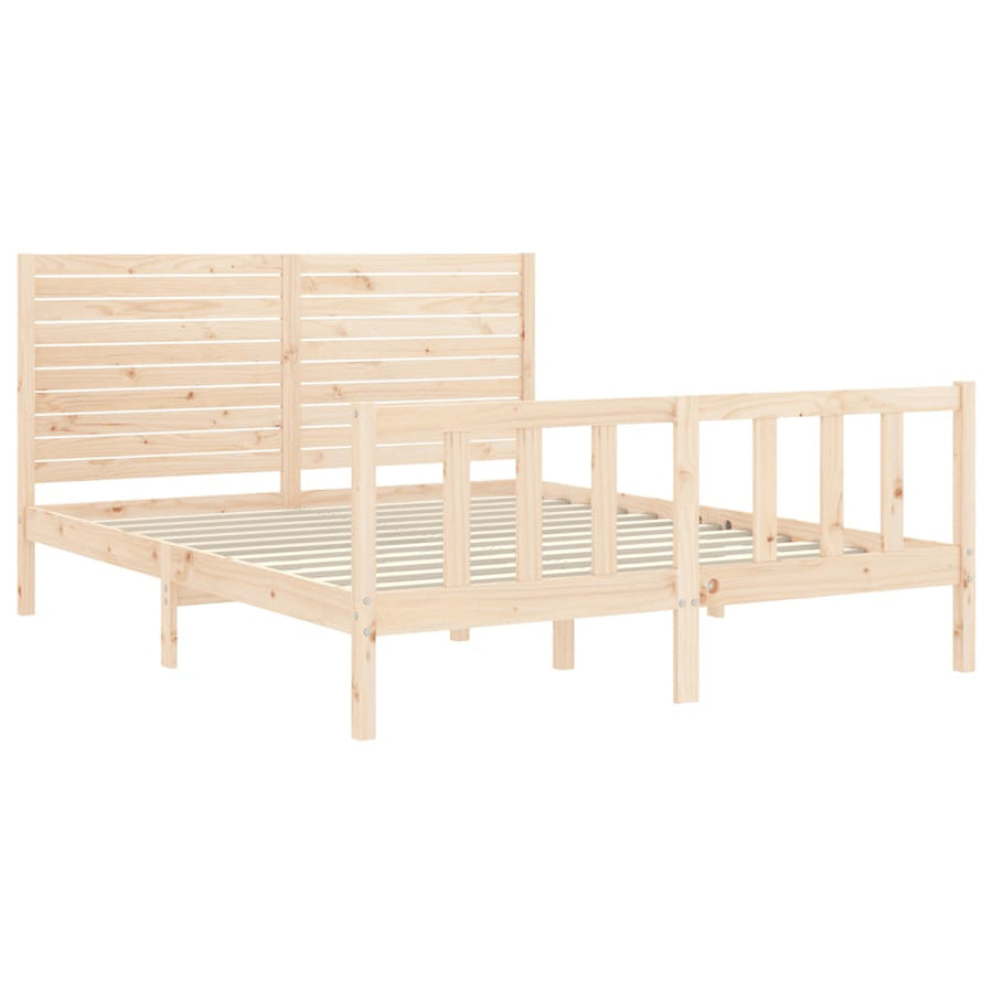 Bedframe met hoofdbord massief hout 160x200 cm 160 x 200 cm Naturel
