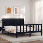 Bedframe met hoofdbord massief hout zwart 160x200 cm 160 x 200 cm Zwart