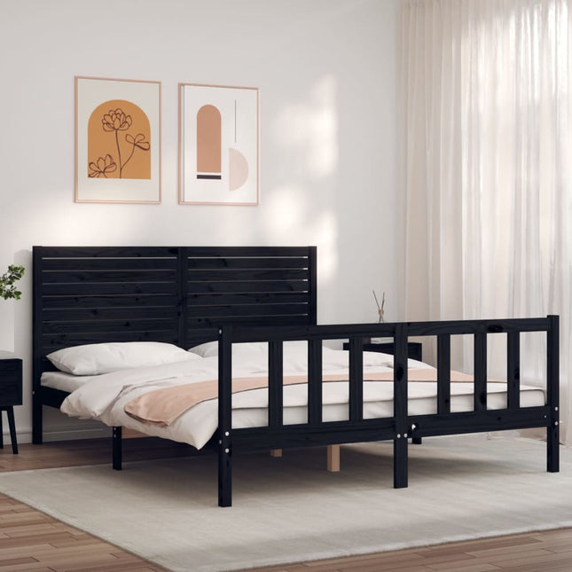 Bedframe met hoofdbord massief hout zwart 160x200 cm 160 x 200 cm Zwart