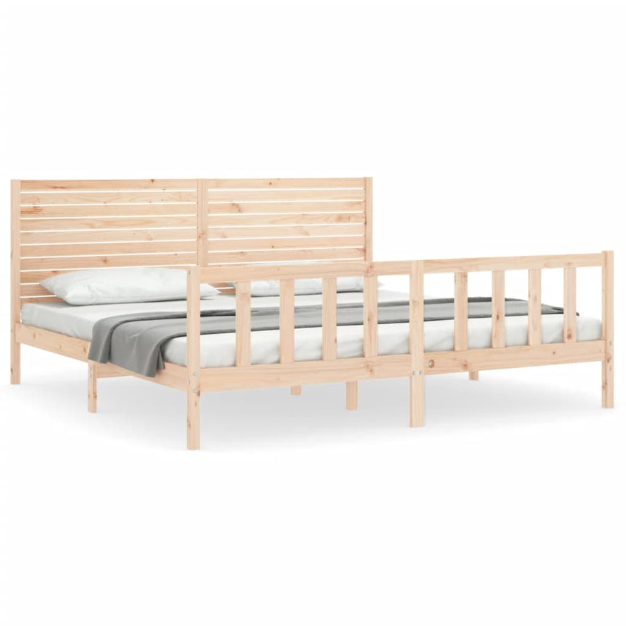 Bedframe Met Hoofdbord Massief Hout 180 x 200 cm Naturel