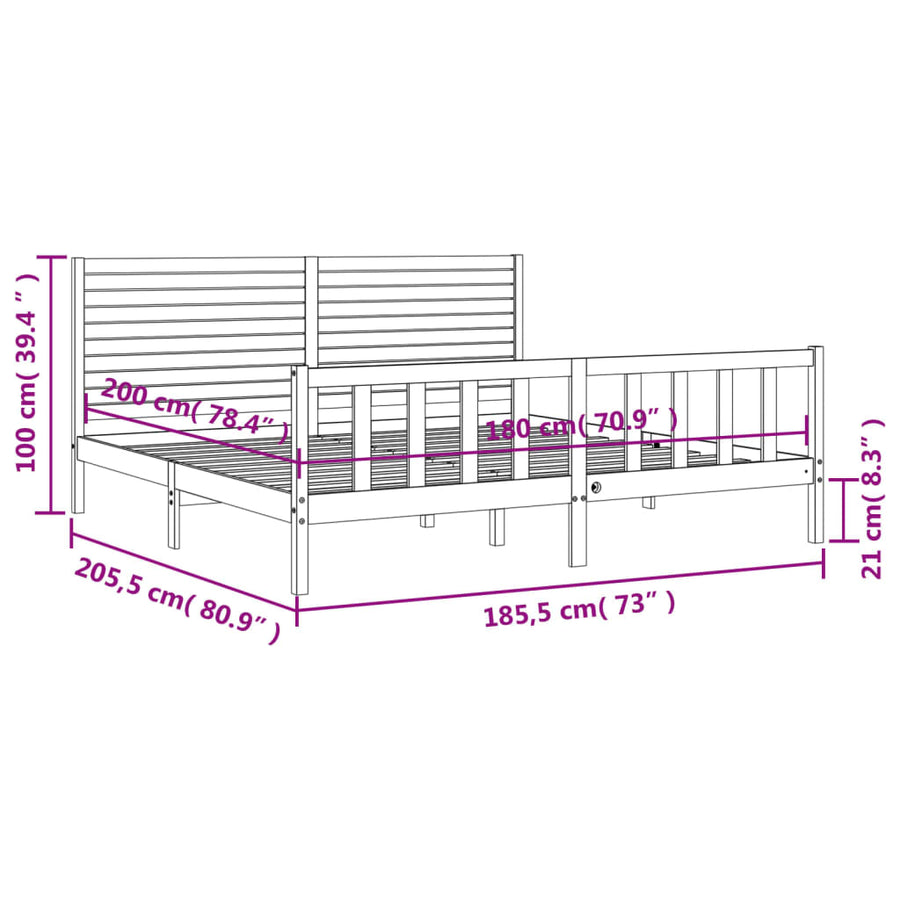 Bedframe Met Hoofdbord Massief Hout 180 x 200 cm Naturel