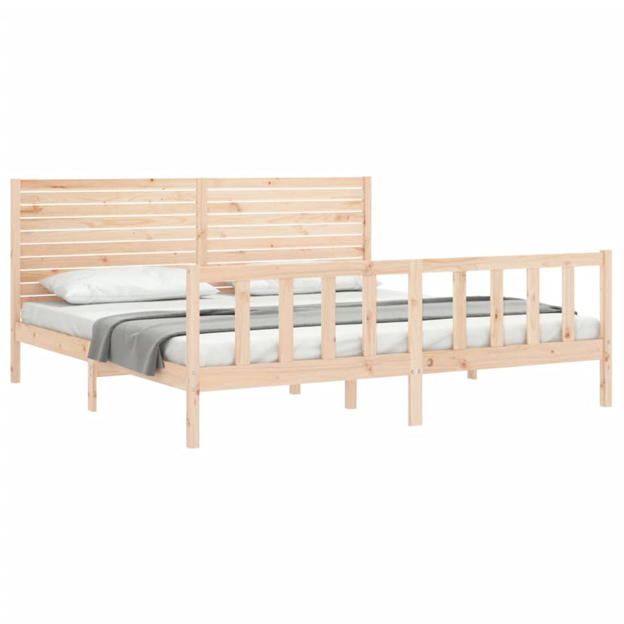 Bedframe Met Hoofdbord Massief Hout 180 x 200 cm Naturel