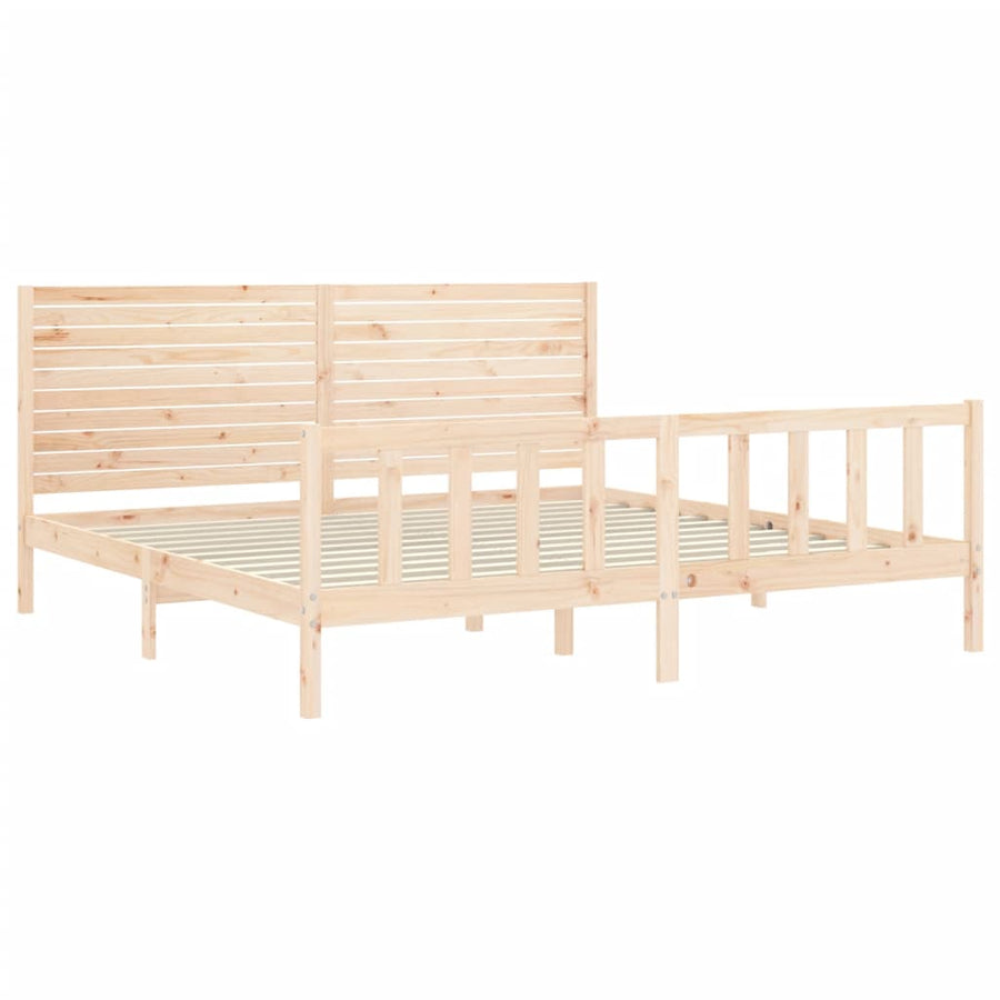Bedframe Met Hoofdbord Massief Hout 180 x 200 cm Naturel
