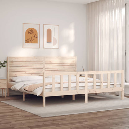 Bedframe Met Hoofdbord Massief Hout 180 x 200 cm Naturel