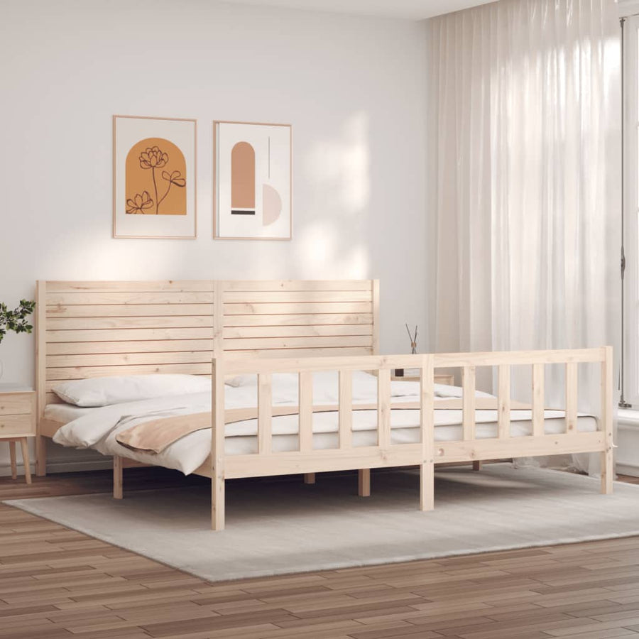 Bedframe Met Hoofdbord Massief Hout 180 x 200 cm Naturel
