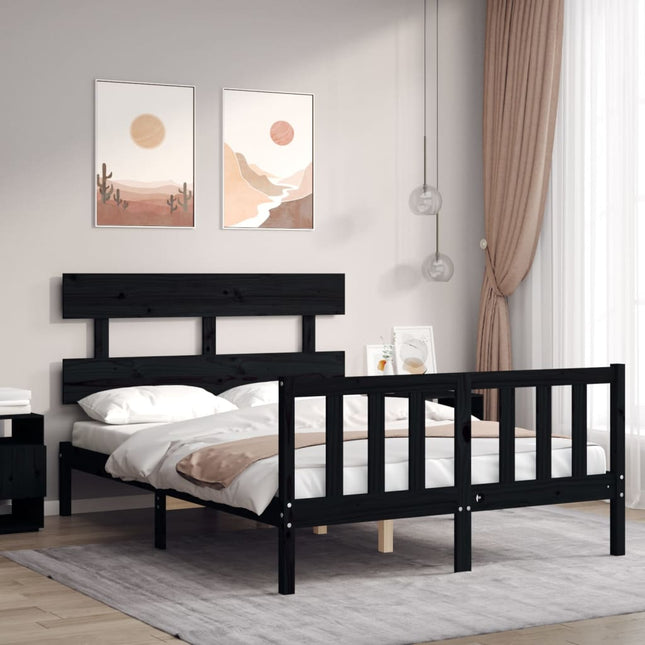 Bedframe met hoofdbord massief hout zwart 140x190 cm 140 x 190 cm Zwart met hoofdbord & voetbord