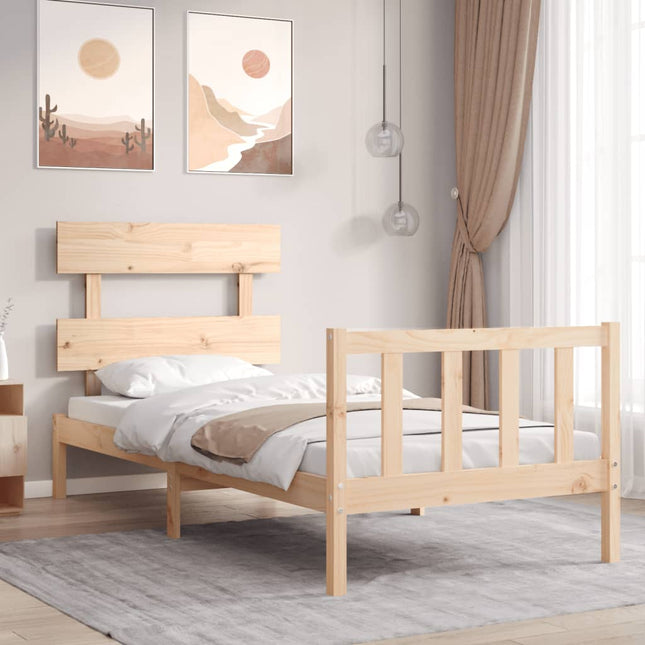 Bedframe met hoofdbord massief hout 100x200 cm 100 x 200 cm Naturel met hoofdbord & voetbord