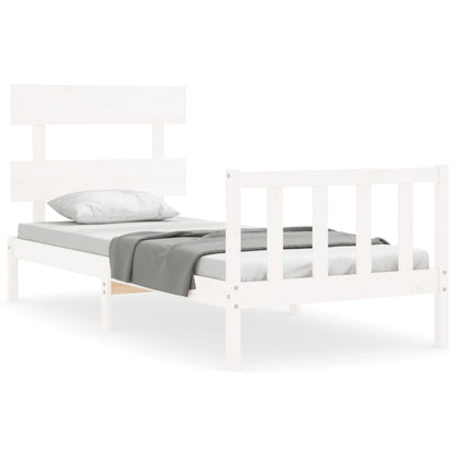 Bedframe met hoofdbord massief hout wit 100x200 cm 100 x 200 cm Wit met hoofdbord & voetbord
