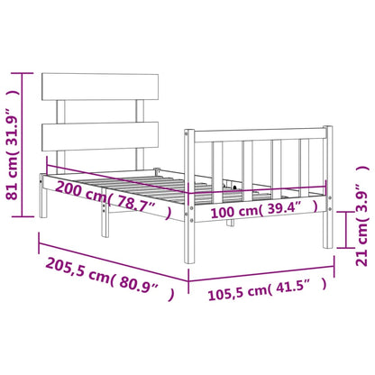 Bedframe met hoofdbord massief hout wit 100x200 cm 100 x 200 cm Wit met hoofdbord & voetbord