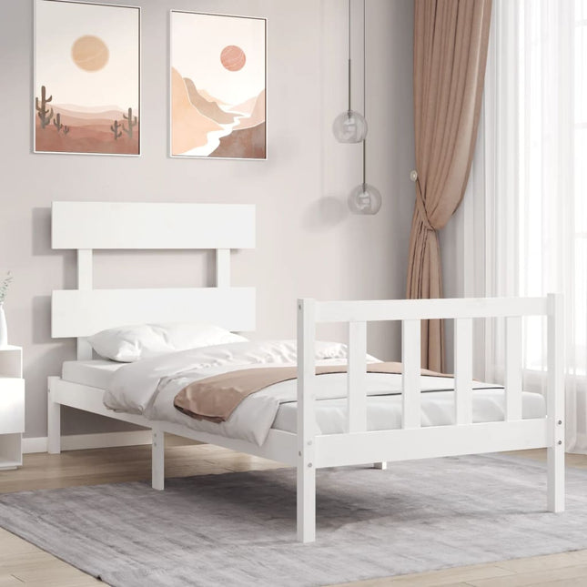 Bedframe met hoofdbord massief hout wit 100x200 cm 100 x 200 cm Wit met hoofdbord & voetbord