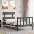 Bedframe met hoofdbord massief hout grijs 100x200 cm 100 x 200 cm Grijs met hoofdbord & voetbord