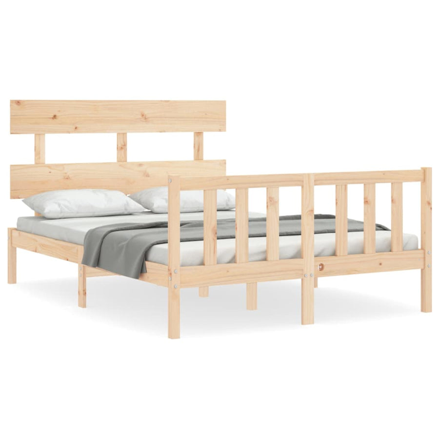 Bedframe met hoofdbord massief hout 140x200 cm 140 x 200 cm Naturel