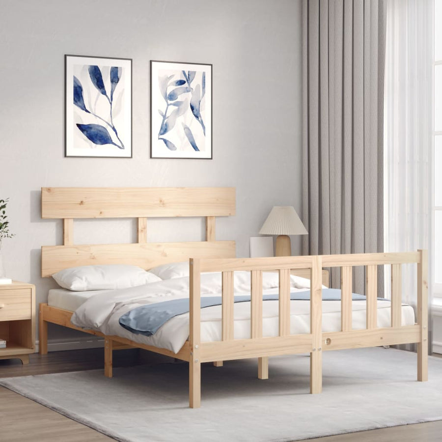 Bedframe met hoofdbord massief hout 140x200 cm 140 x 200 cm Naturel