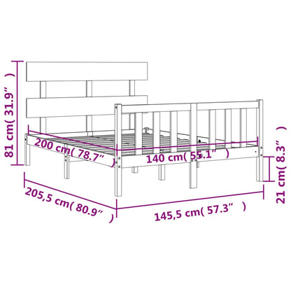 Bedframe met hoofdbord massief hout 140x200 cm 140 x 200 cm Naturel