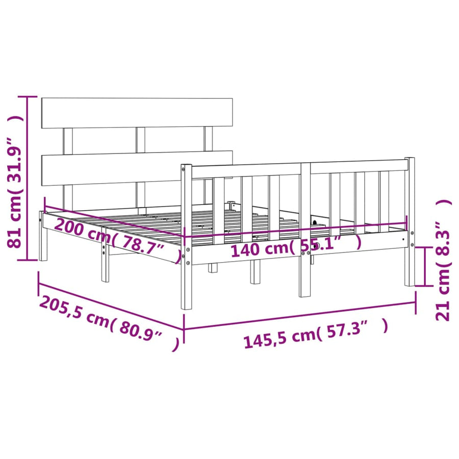 Bedframe met hoofdbord massief hout 140x200 cm 140 x 200 cm Naturel