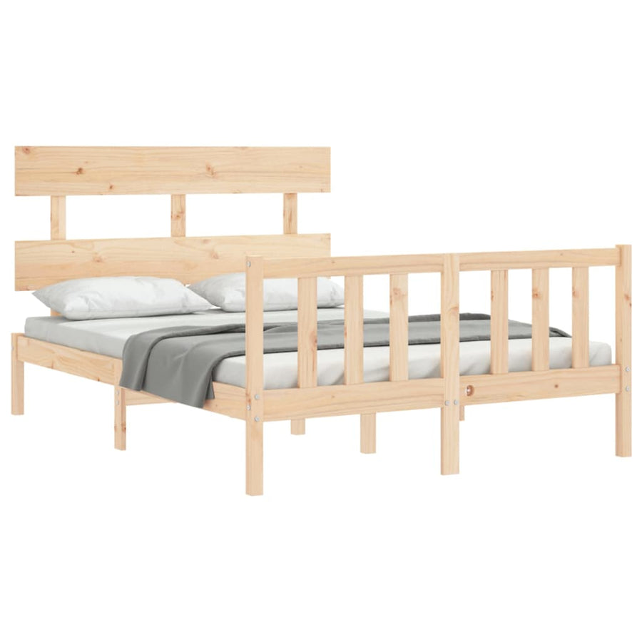 Bedframe met hoofdbord massief hout 140x200 cm 140 x 200 cm Naturel