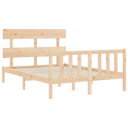 Bedframe met hoofdbord massief hout 140x200 cm 140 x 200 cm Naturel