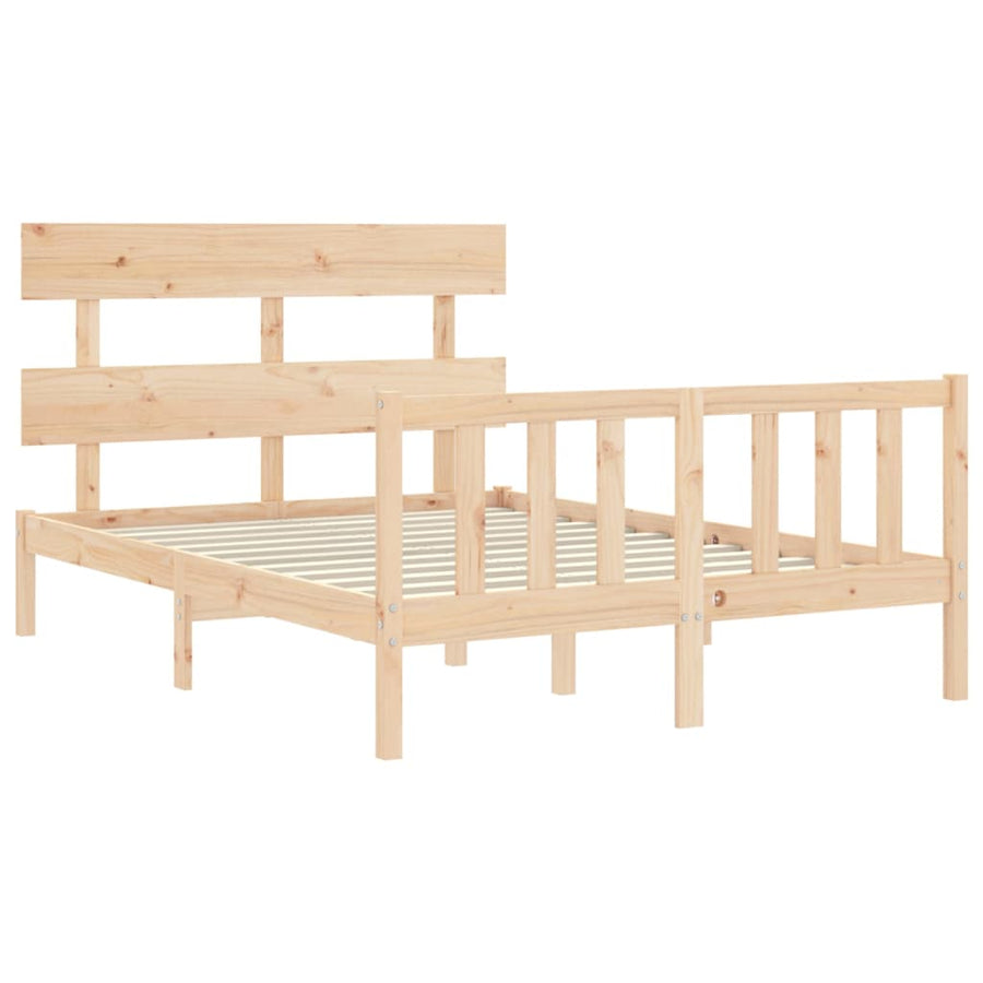 Bedframe met hoofdbord massief hout 140x200 cm 140 x 200 cm Naturel