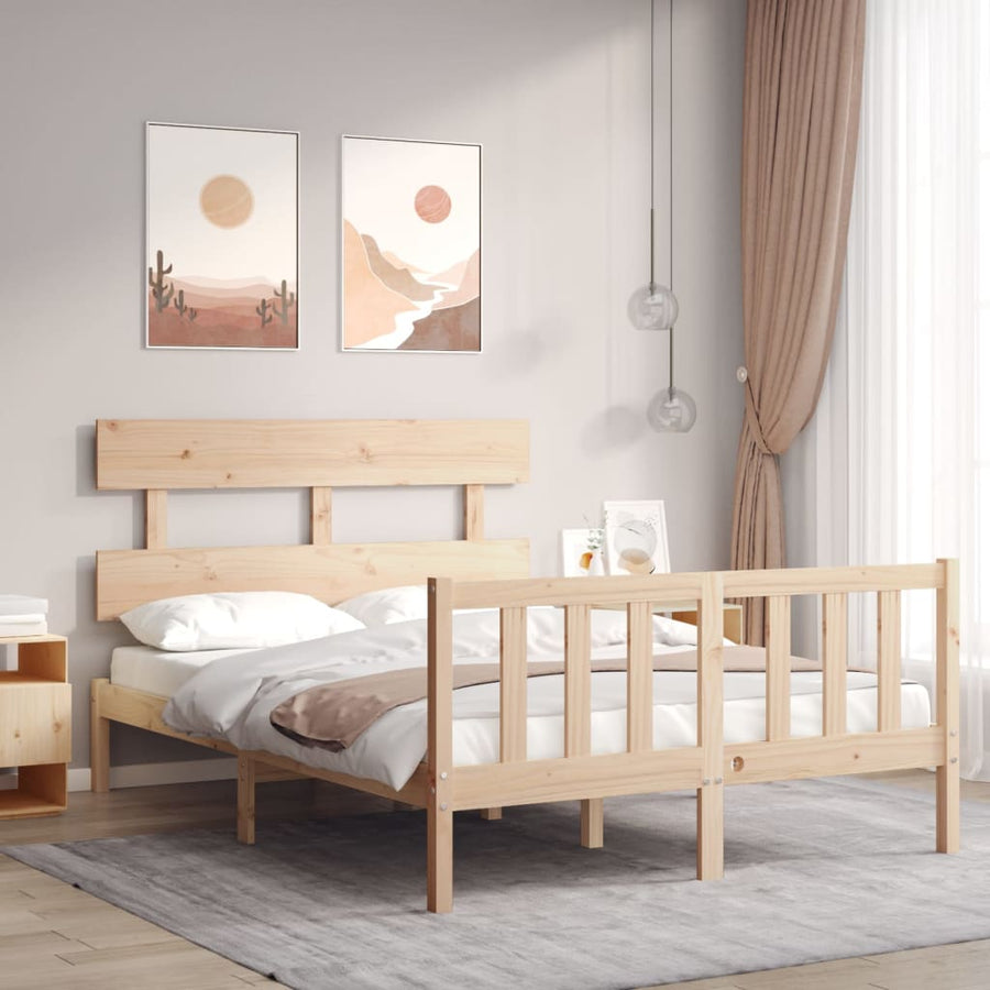 Bedframe met hoofdbord massief hout 140x200 cm 140 x 200 cm Naturel