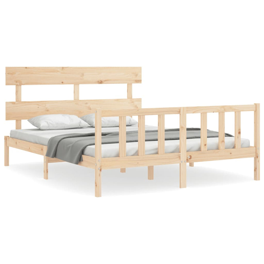 Bedframe met hoofdbord massief hout 160x200 cm 160 x 200 cm Naturel met hoofdbord & voetbord
