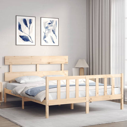 Bedframe met hoofdbord massief hout 160x200 cm 160 x 200 cm Naturel met hoofdbord & voetbord