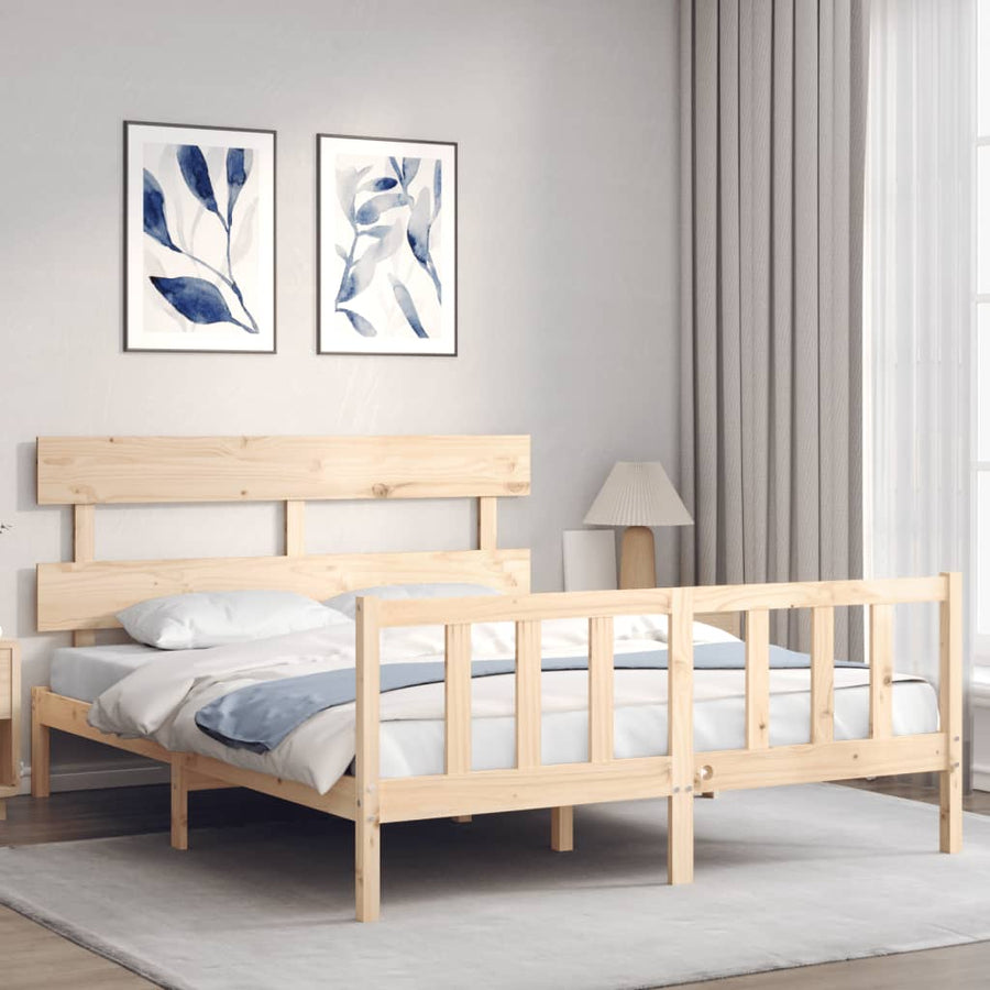 Bedframe met hoofdbord massief hout 160x200 cm 160 x 200 cm Naturel met hoofdbord & voetbord