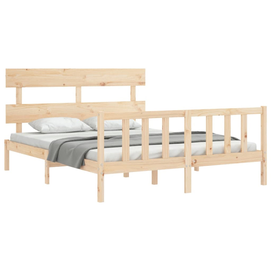 Bedframe met hoofdbord massief hout 160x200 cm 160 x 200 cm Naturel met hoofdbord & voetbord