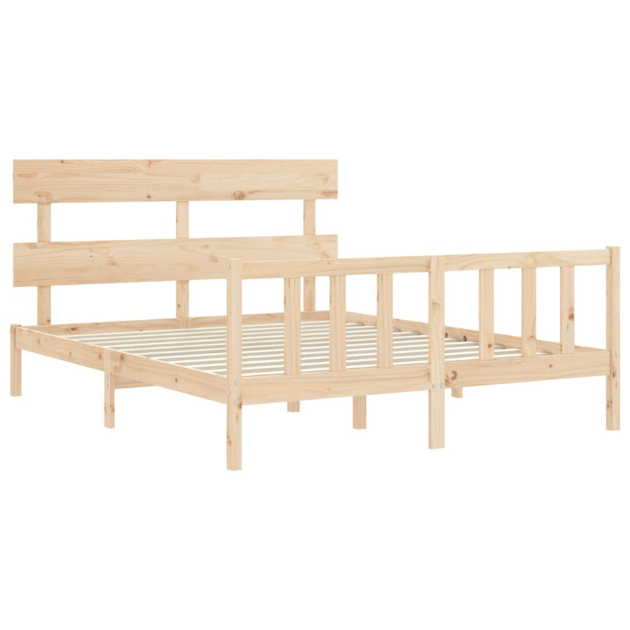 Bedframe met hoofdbord massief hout 160x200 cm 160 x 200 cm Naturel met hoofdbord & voetbord
