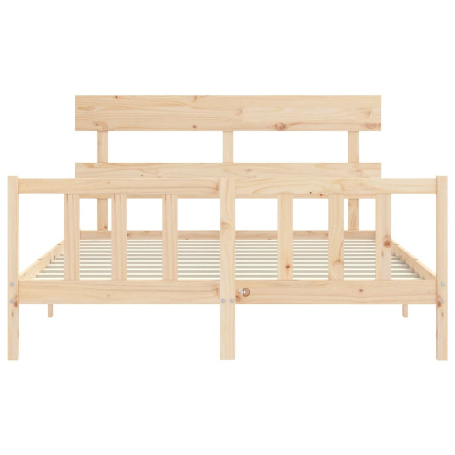 Bedframe met hoofdbord massief hout 160x200 cm 160 x 200 cm Naturel met hoofdbord & voetbord