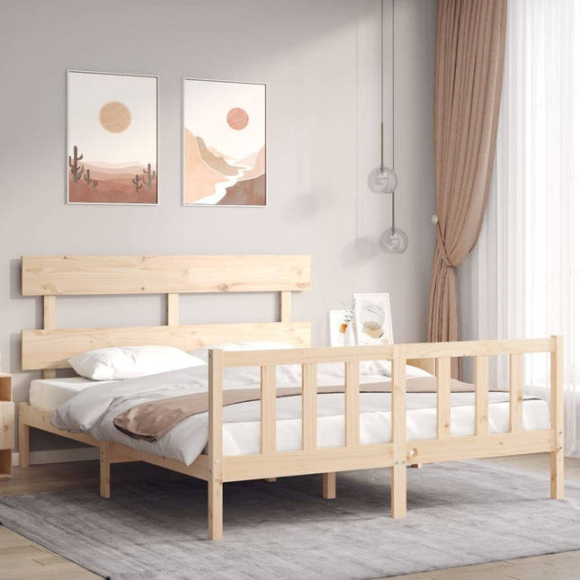 Bedframe met hoofdbord massief hout 160x200 cm 160 x 200 cm Naturel met hoofdbord & voetbord