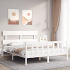 Bedframe met hoofdbord massief hout wit 160x200 cm 160 x 200 cm Wit met hoofdbord & voetbord