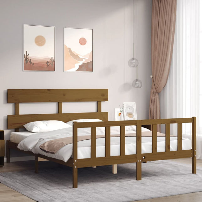 Bedframe met hoofdbord hout honingbruin 160x200 cm 160 x 200 cm Honingbruin