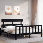 Bedframe met hoofdbord massief hout zwart 160x200 cm 160 x 200 cm Zwart