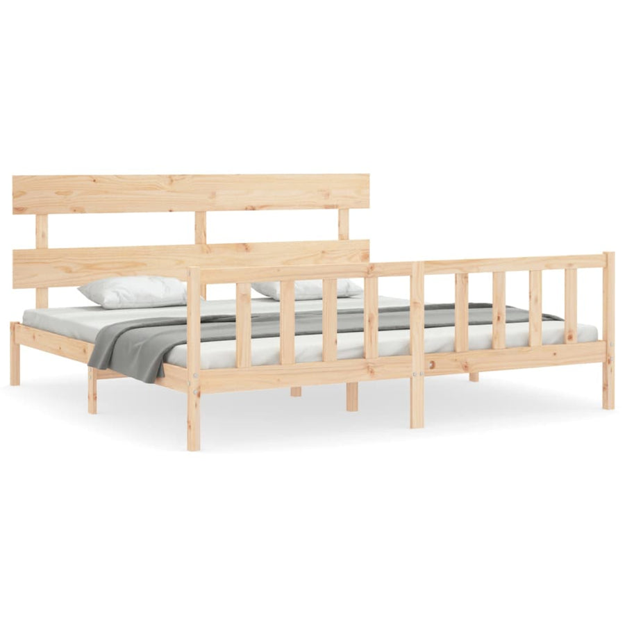 Bedframe met hoofdbord massief hout 6FT Super King 180 x 200 cm Naturel