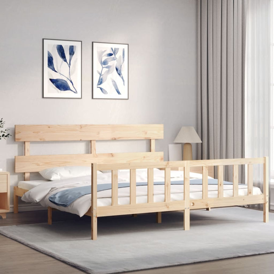 Bedframe met hoofdbord massief hout 6FT Super King 180 x 200 cm Naturel