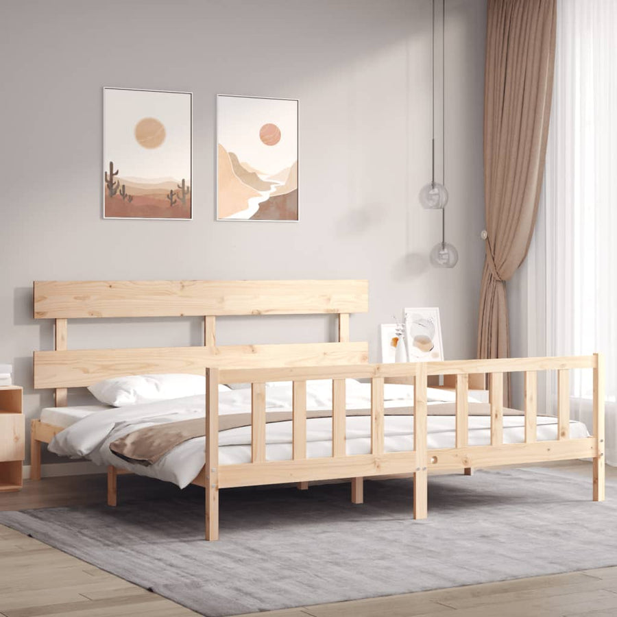 Bedframe met hoofdbord massief hout 6FT Super King 180 x 200 cm Naturel
