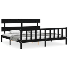 Bedframe met hoofdbord massief hout zwart 200x200 cm 200 x 200 cm Zwart met hoofdbord & voetbord