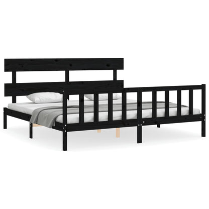 Bedframe met hoofdbord massief hout zwart 200x200 cm 200 x 200 cm Zwart met hoofdbord & voetbord