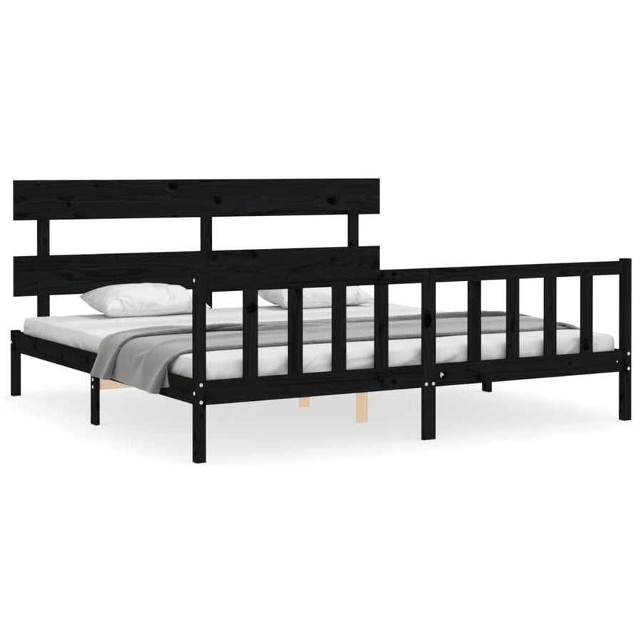 Bedframe met hoofdbord massief hout zwart 200x200 cm 200 x 200 cm Zwart met hoofdbord & voetbord