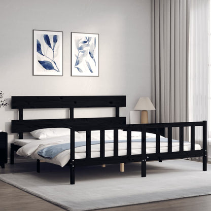 Bedframe met hoofdbord massief hout zwart 200x200 cm 200 x 200 cm Zwart met hoofdbord & voetbord