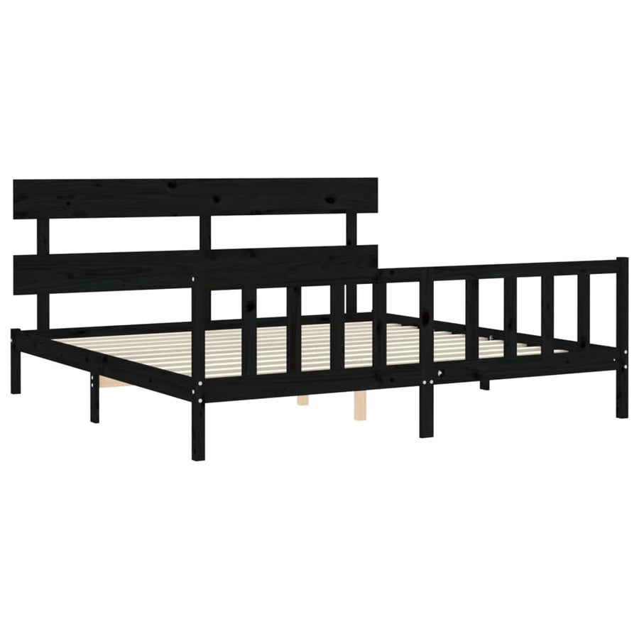 Bedframe met hoofdbord massief hout zwart 200x200 cm 200 x 200 cm Zwart met hoofdbord & voetbord