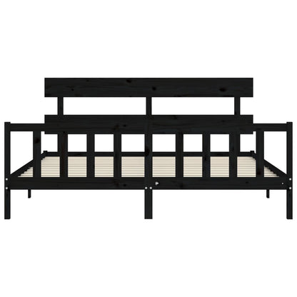 Bedframe met hoofdbord massief hout zwart 200x200 cm 200 x 200 cm Zwart met hoofdbord & voetbord