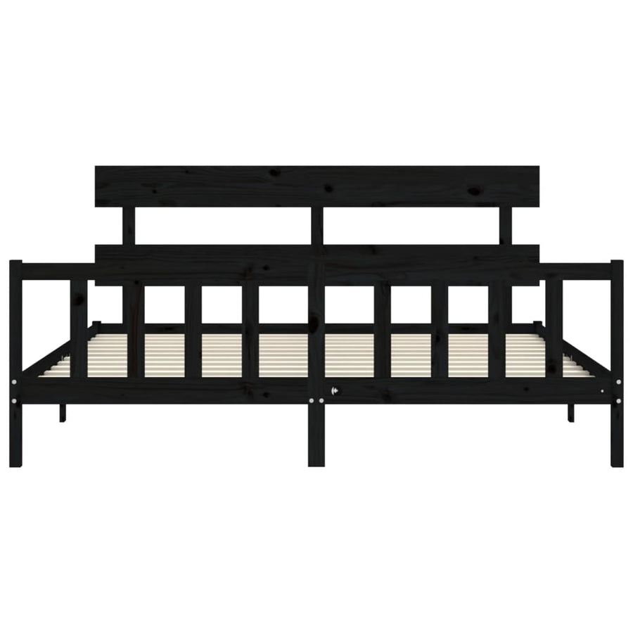 Bedframe met hoofdbord massief hout zwart 200x200 cm 200 x 200 cm Zwart met hoofdbord & voetbord