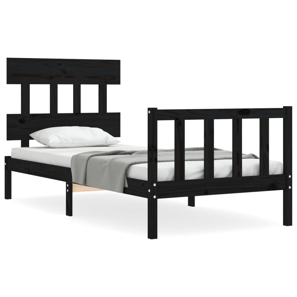 Bedframe met hoofdbord massief hout zwart 2FT6 Small Single 75 x 190 cm Zwart