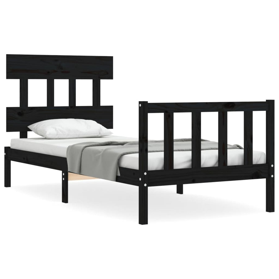 Bedframe met hoofdbord massief hout zwart 2FT6 Small Single 75 x 190 cm Zwart