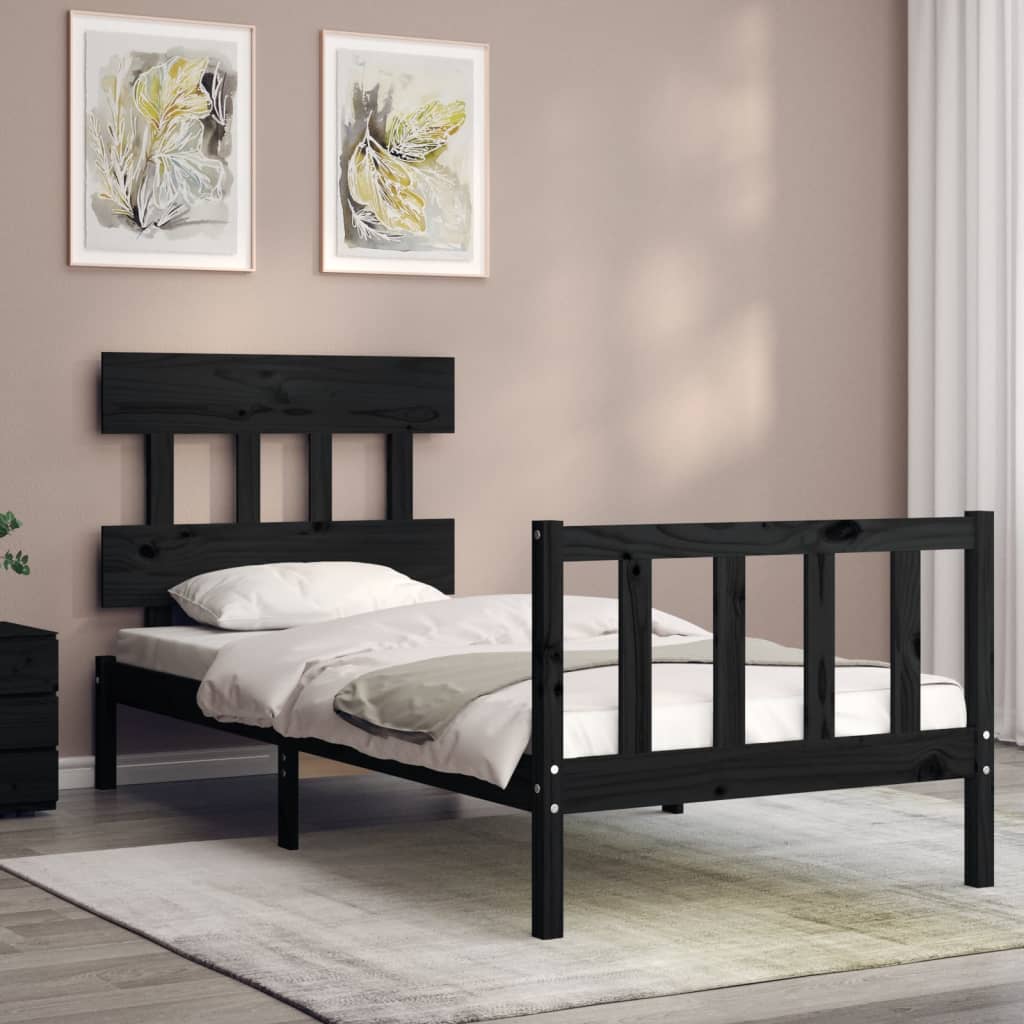 Bedframe met hoofdbord massief hout zwart 2FT6 Small Single 75 x 190 cm Zwart
