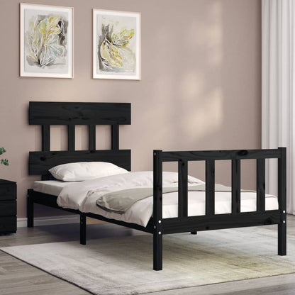 Bedframe met hoofdbord massief hout zwart 2FT6 Small Single 75 x 190 cm Zwart