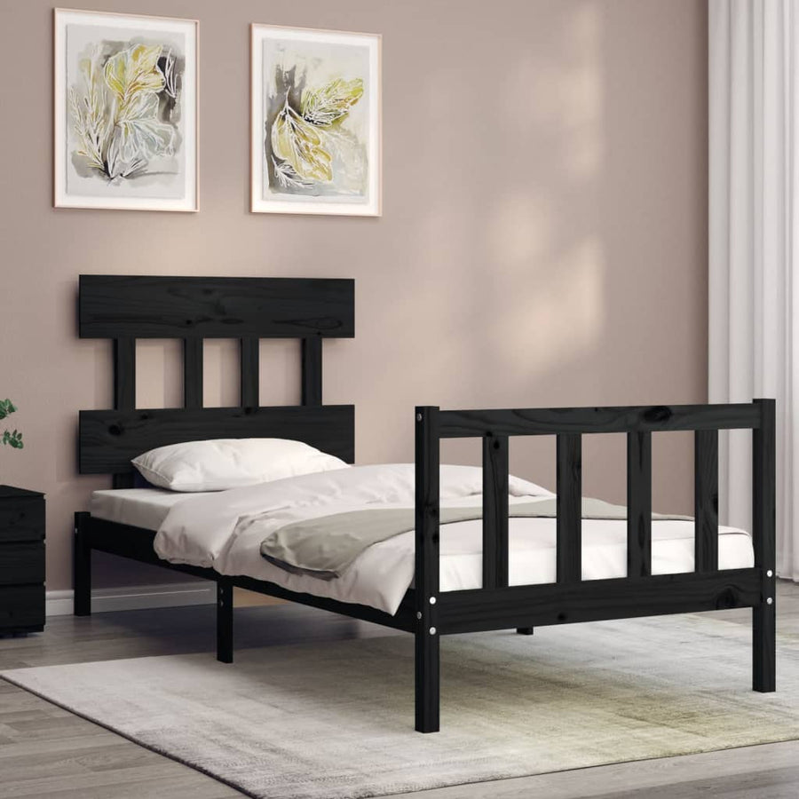 Bedframe met hoofdbord massief hout zwart 2FT6 Small Single 75 x 190 cm Zwart